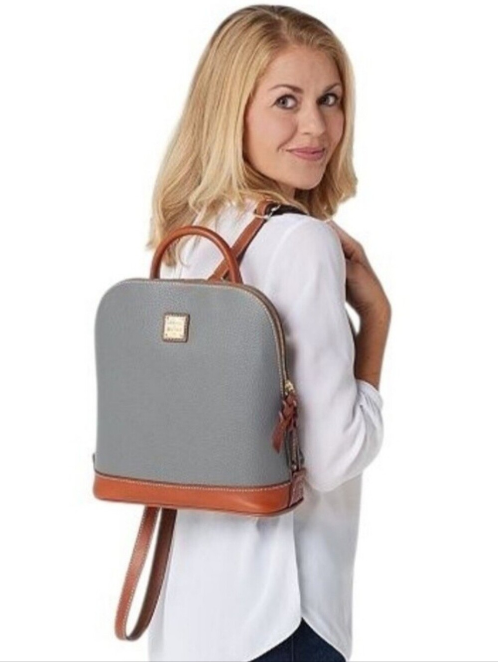 Dooney & Bourke Turquoise Pebbled Leather Backpack with Brown Trim